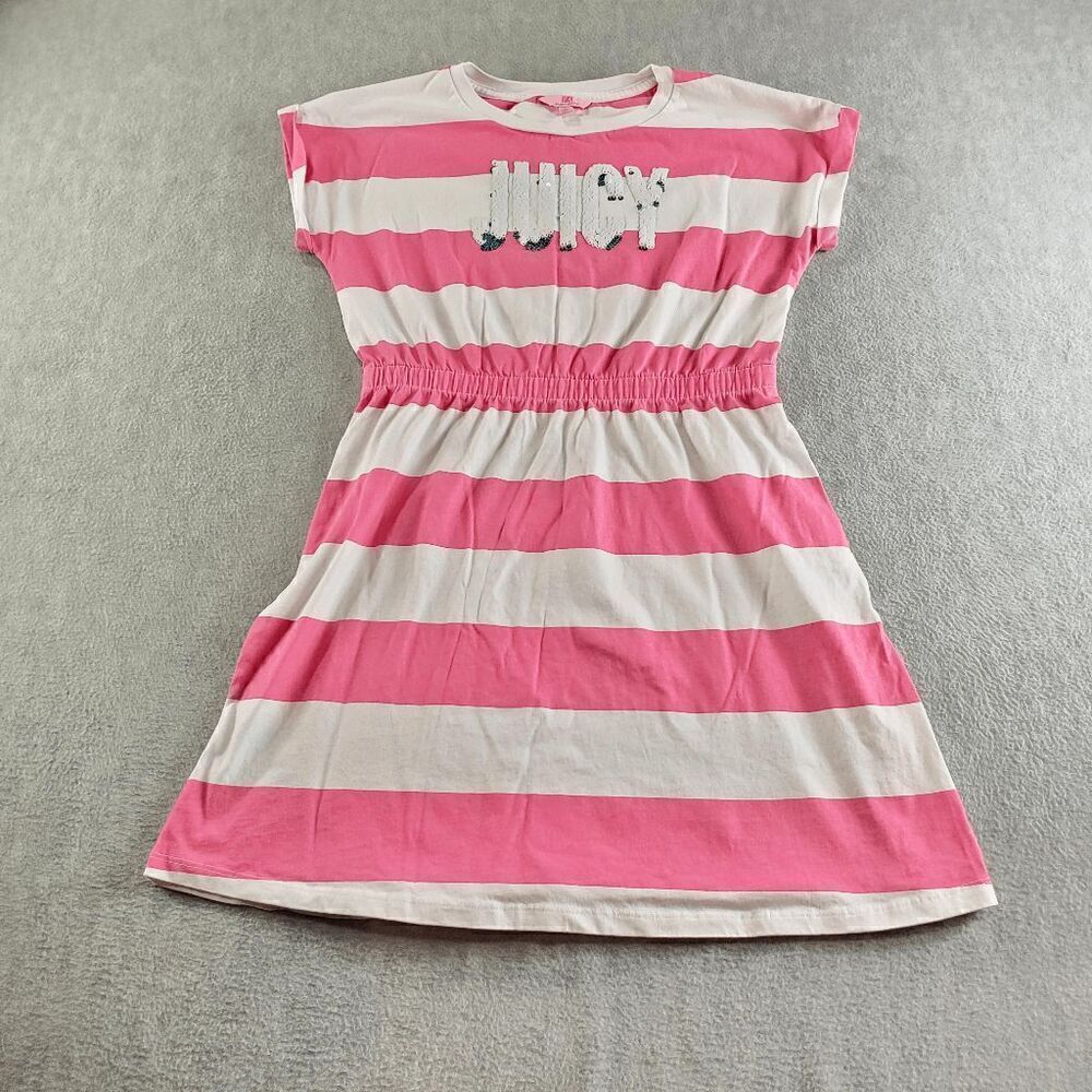 Juicy by Juicy Couture Dress Big Girls XL(16) Pink Striped Sequence Cap Sleeve